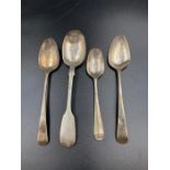 Four silver teaspoons, various makers and hallmarks, some Georgian.