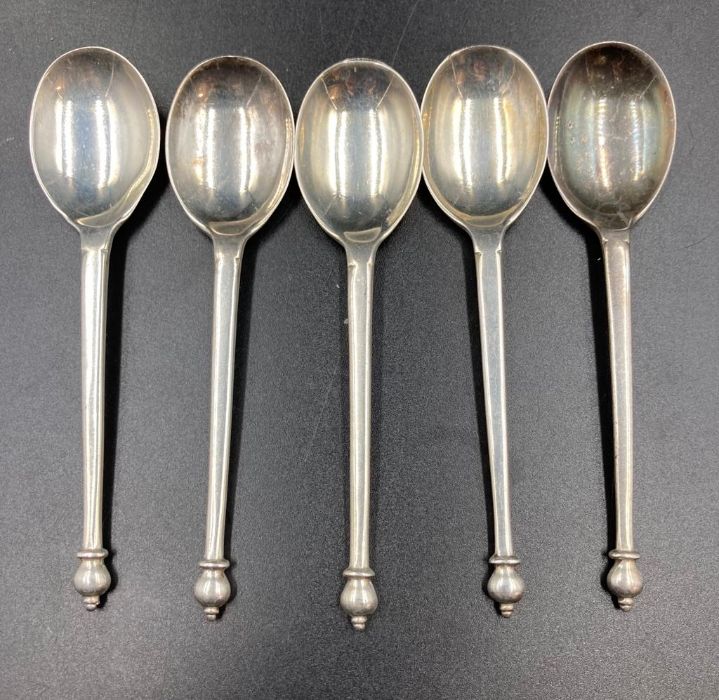 A set of five silver teaspoons, hallmarked for London 1918 by Josiah Williams & Co (David