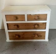 Two over two pine and painted chest (H67cm W85cm D40cm)