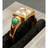 A 15ct gold seed pearl and turquoise ring (Approximate Weight 2.5g)