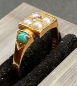 A 15ct gold seed pearl and turquoise ring (Approximate Weight 2.5g)