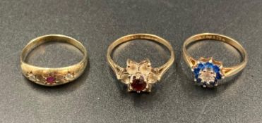 A selection of three 9ct gold rings, various styles Total weight 4.5g