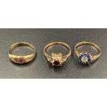 A selection of three 9ct gold rings, various styles Total weight 4.5g