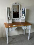 A painted dressing table with triple mirror (H77cm W107cm D56cm)