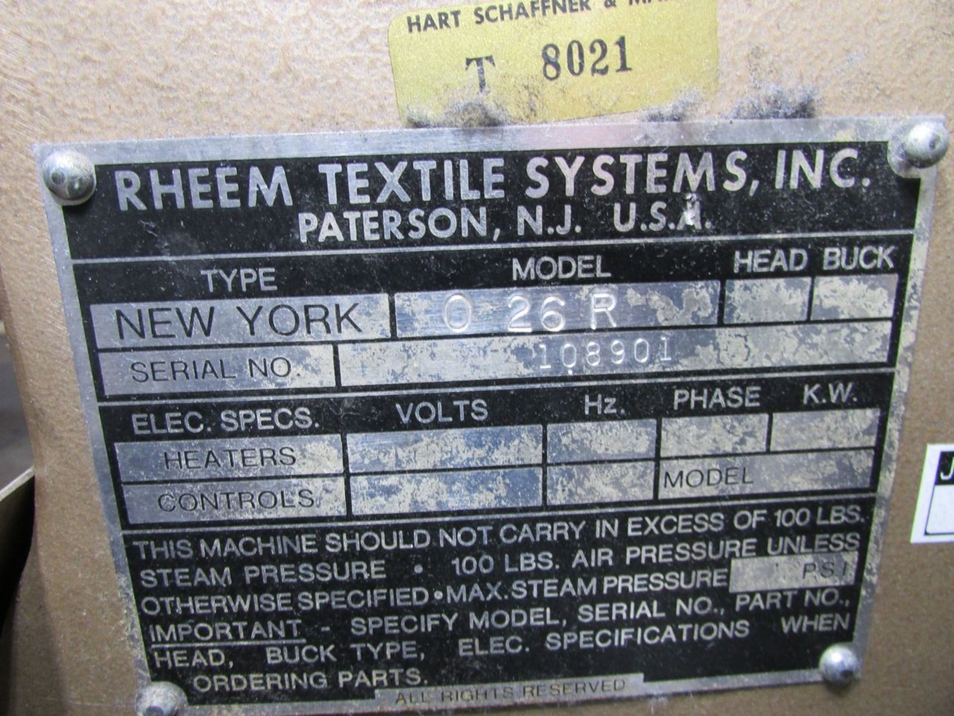 Rheem New York Model 0-26-R (S/N: 108901) Dart Press - Image 7 of 7