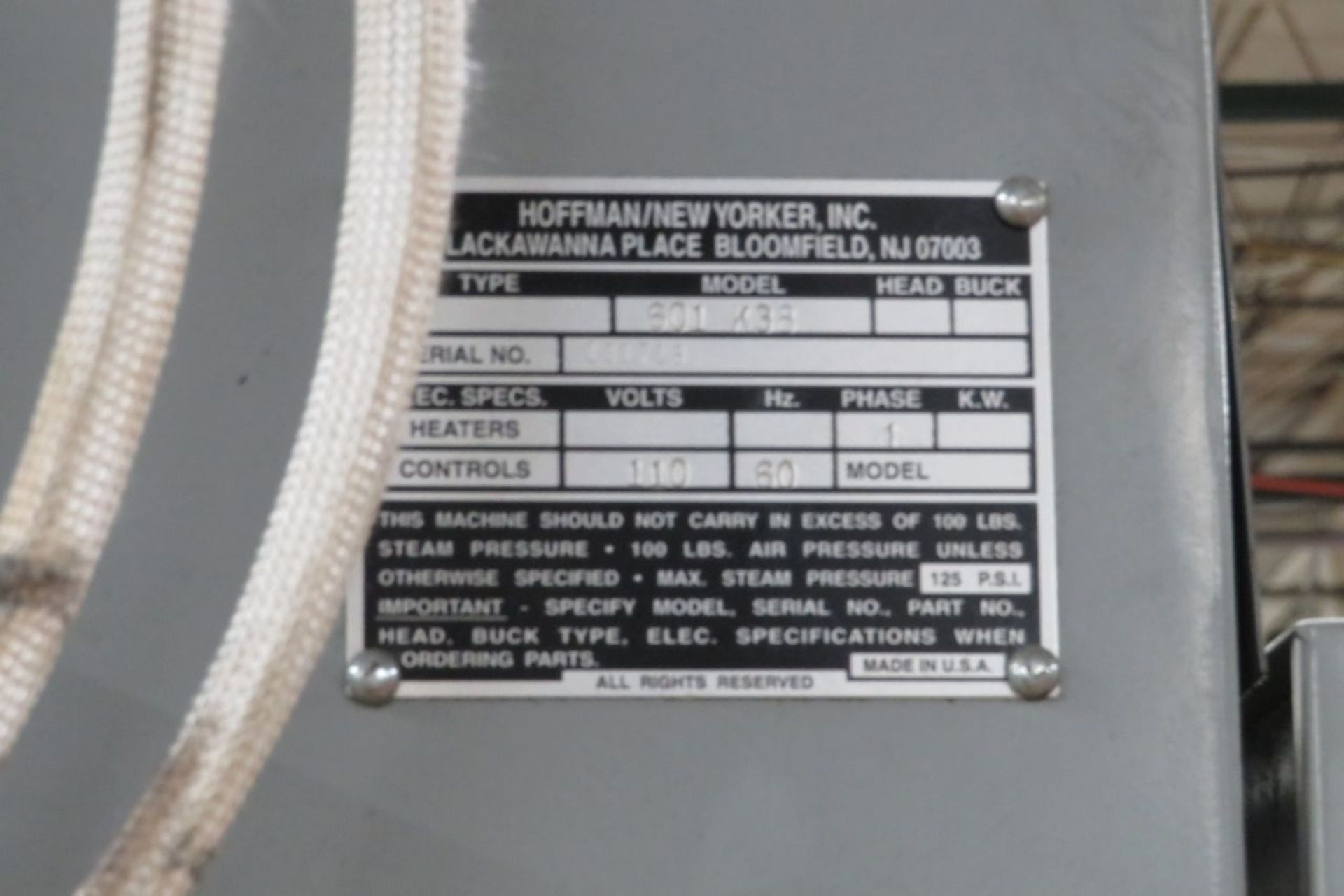 Hoffman Model 601-K-38 (S/N: 131718) Collar Master Steam Press - Image 8 of 8