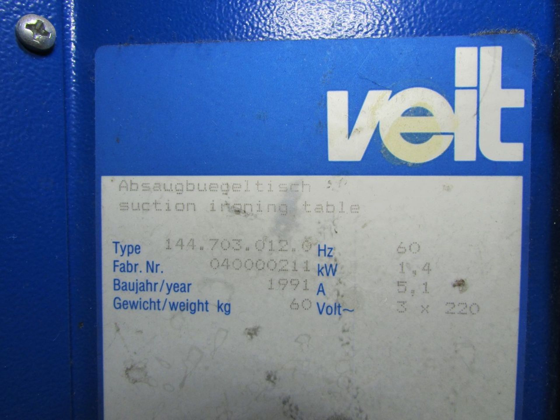 Veit Model 144.703.012.0 (S/N: 40000211) (1991) Touch-Up Table with Iron Board, Iron and Brisay - Image 8 of 8