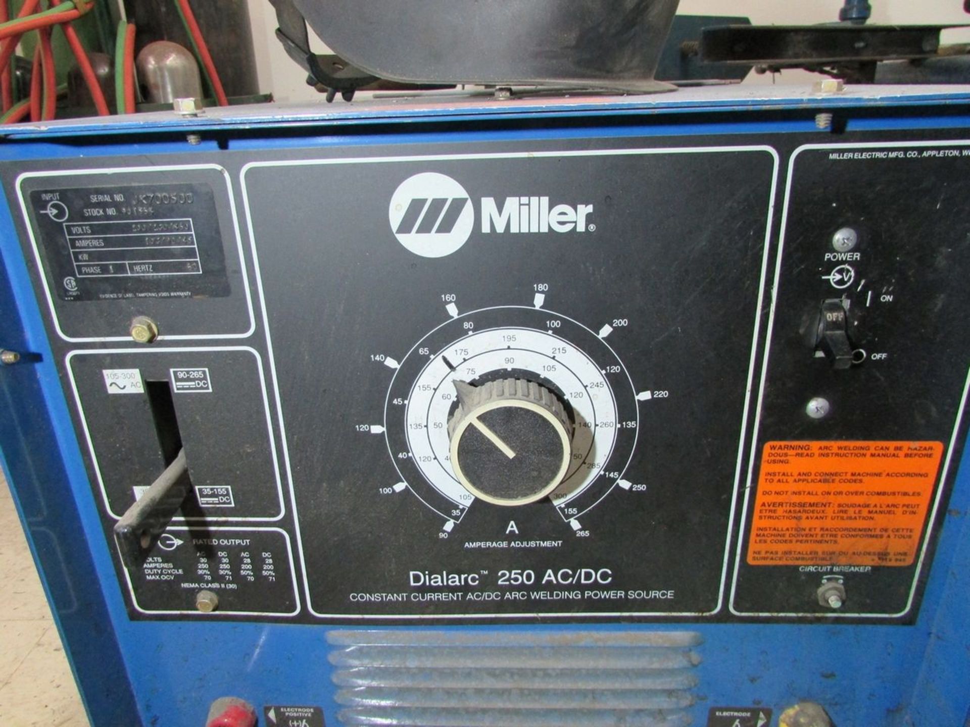 Miller Model Dialarc 250 AC/DC (S/N: JK700300) (1989) 250 AMP CC AC/DC Arc Welder - Image 2 of 5
