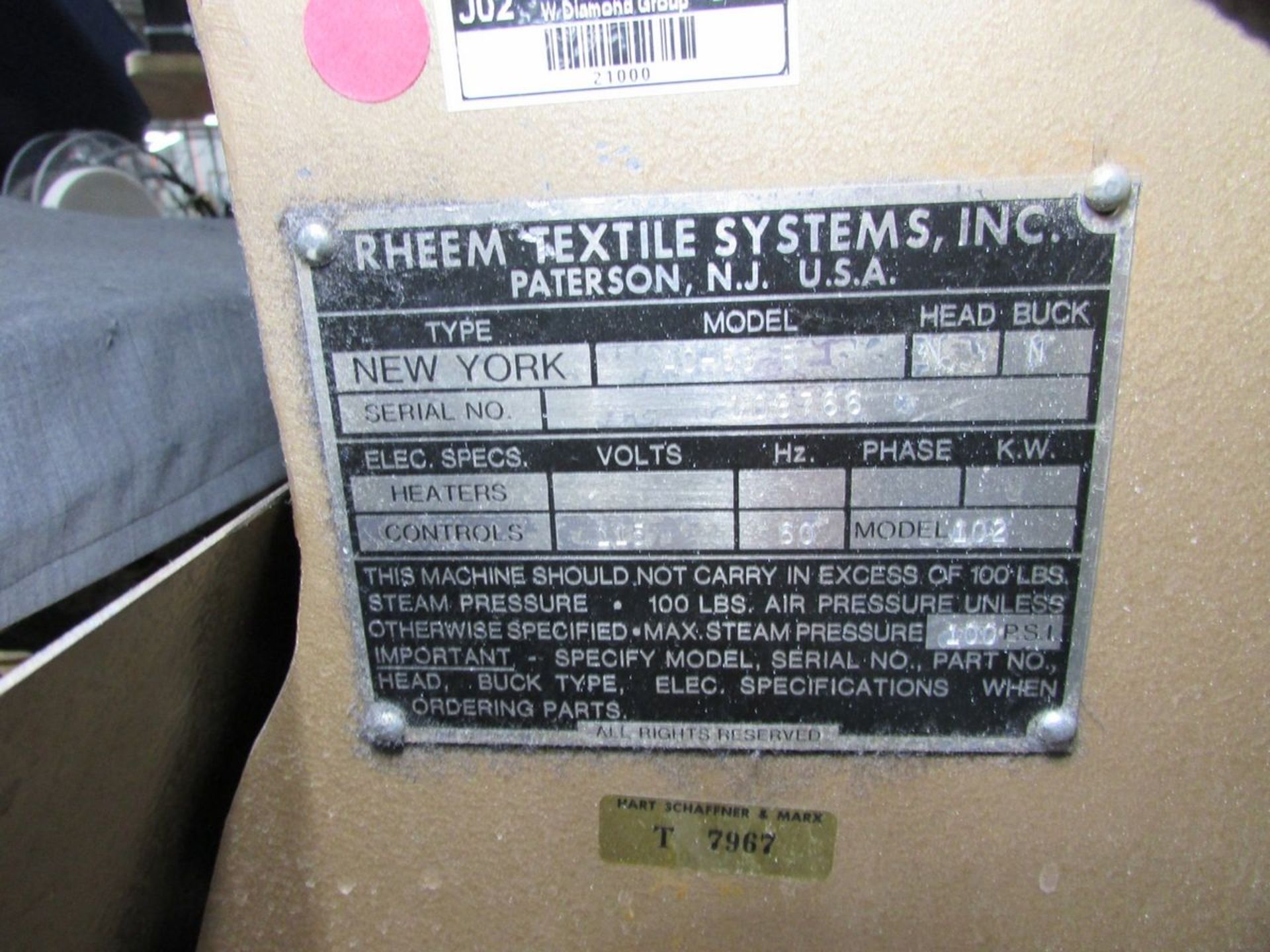 Rheem New York Model AC-53-R (S/N: 108766) Front Under Press with Bridle Tape Feeder, Iron and - Image 6 of 7