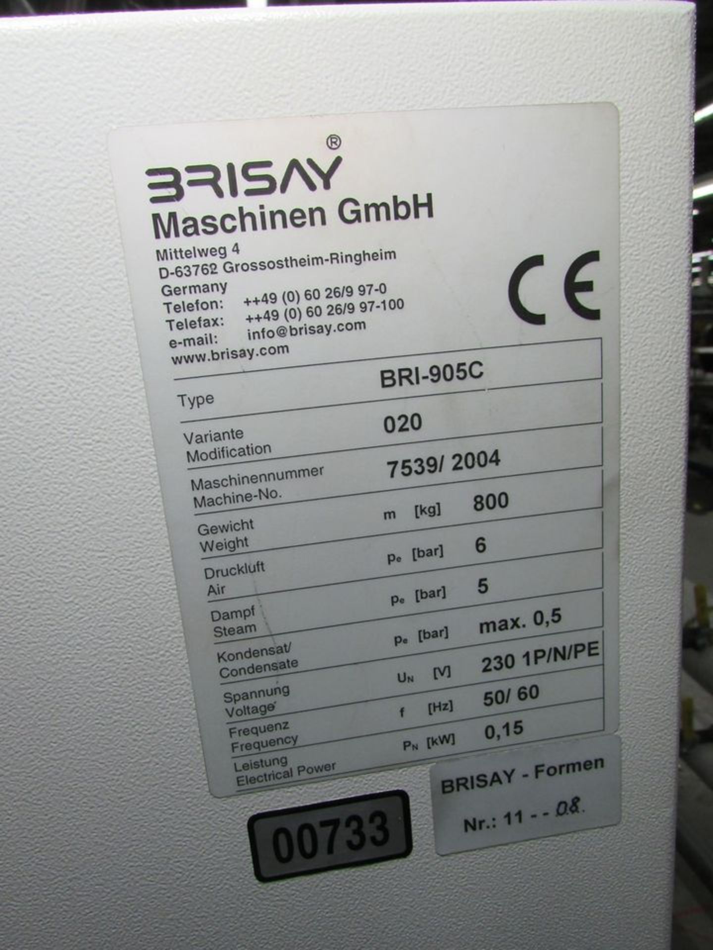 Brisay Model BRI-905C (S/N: 7539/2004) (2004) Programmable Rotary Lapel Finish Pressing Machine, - Image 12 of 12