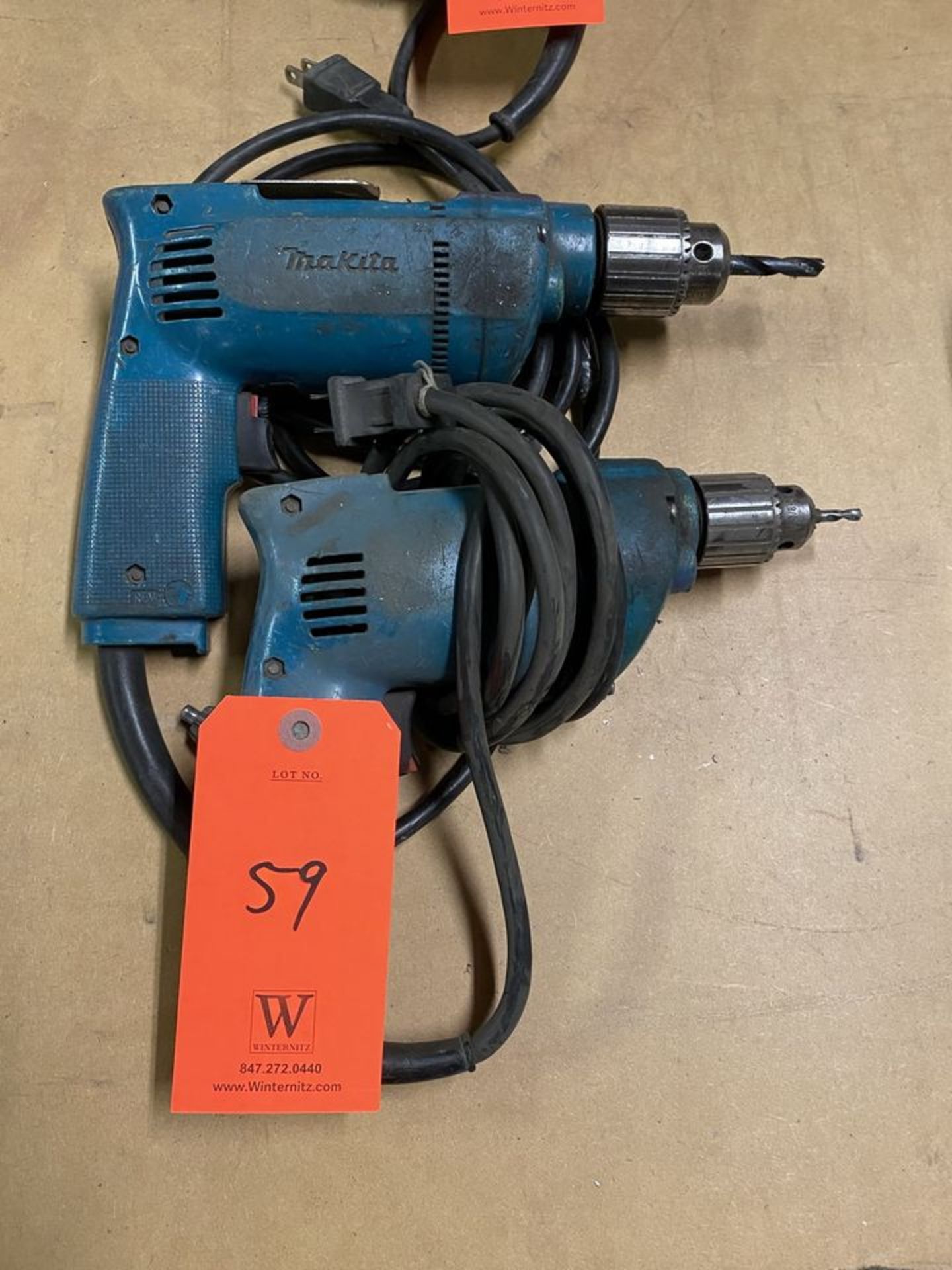 Lot - (2) Makita 3/8 in. Cap. Electric Power Drills; 0-1,200 RPM, 50/60-Hz, 115-V