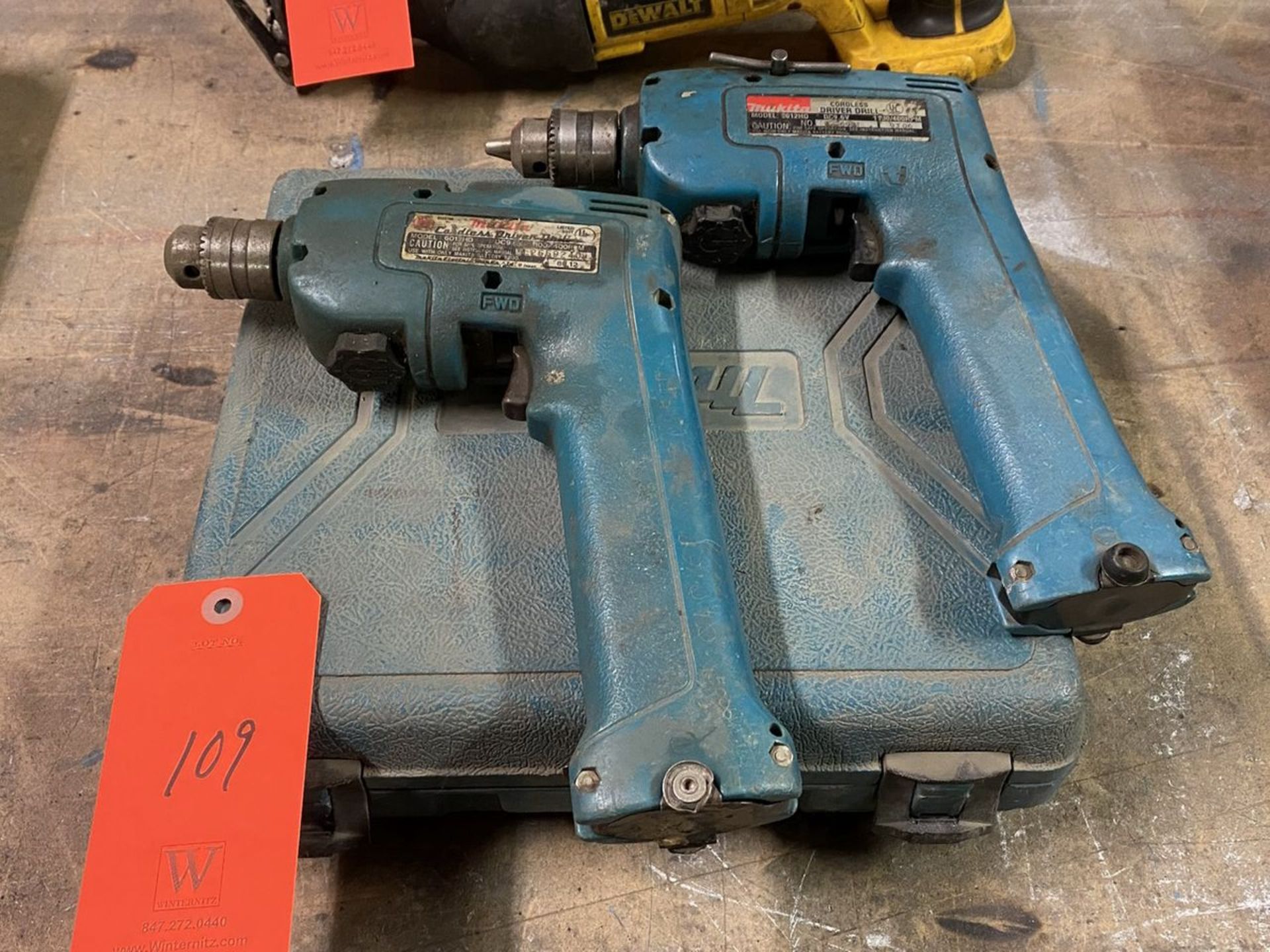 Lot - (2) Makita 3/8 in. Model 6012HD Cordless Driver Drills; 1,100/400 RPM, with Carrying Case