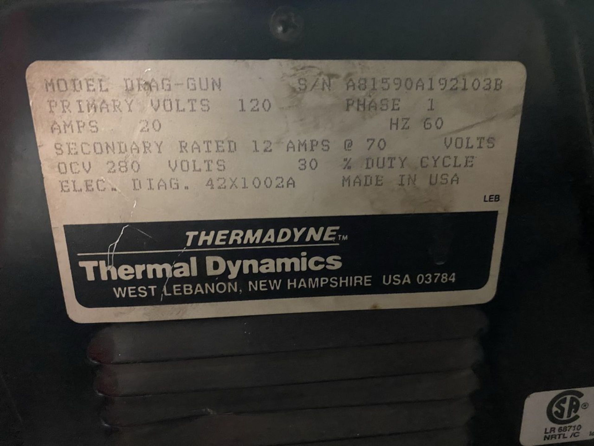 Thermal Dynamics Model Drag-Gun Plasma Cutter, S/N: A81590A192103B; with Built-in Air, 120-V, 20- - Image 4 of 4