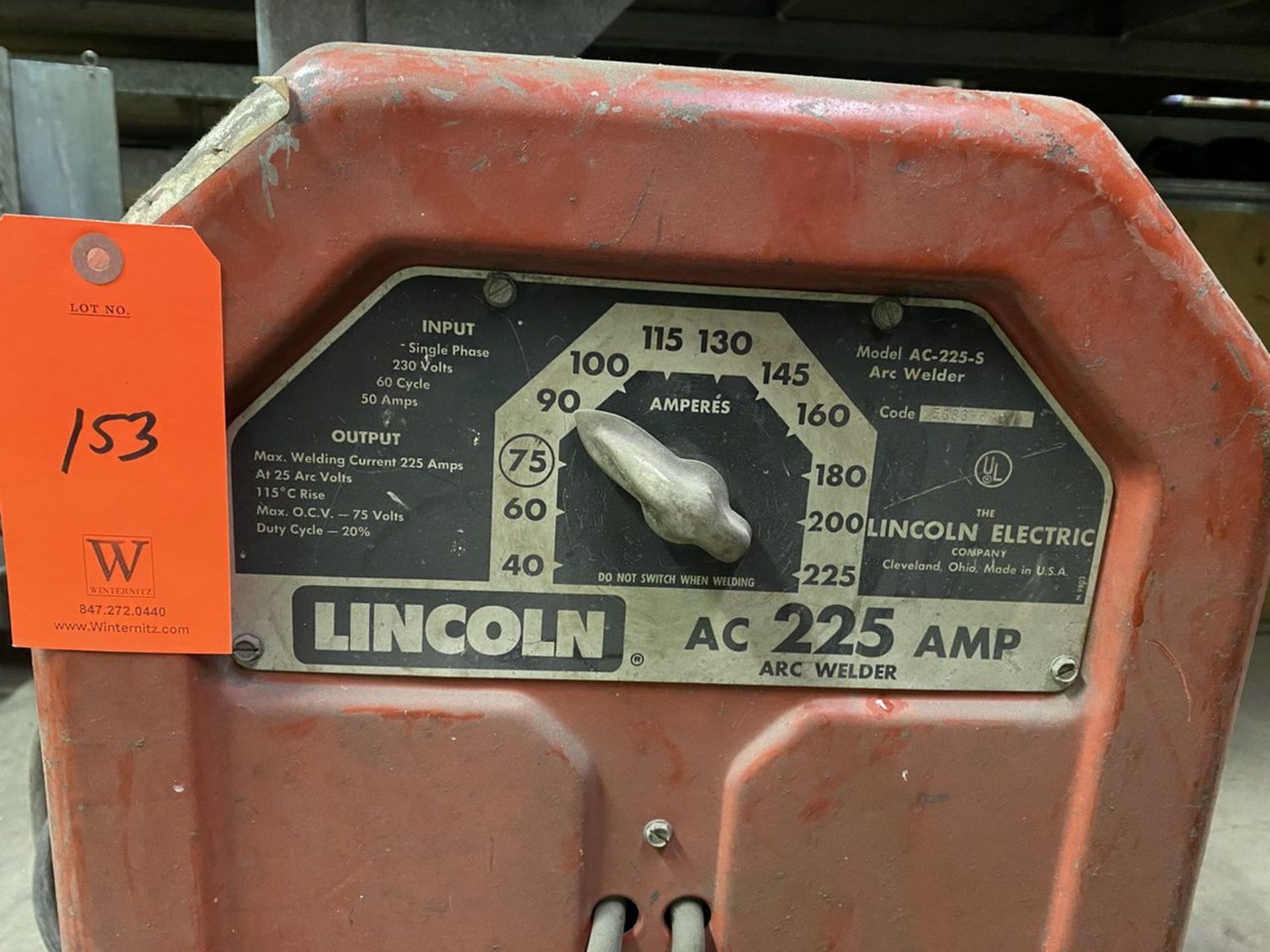 Lincoln 225-Amp Model AC-225-S Arc Welder, S/N: 5683-608; Rated Input 1-Phase, 230-V, 60-Cycle, 50- - Image 4 of 5