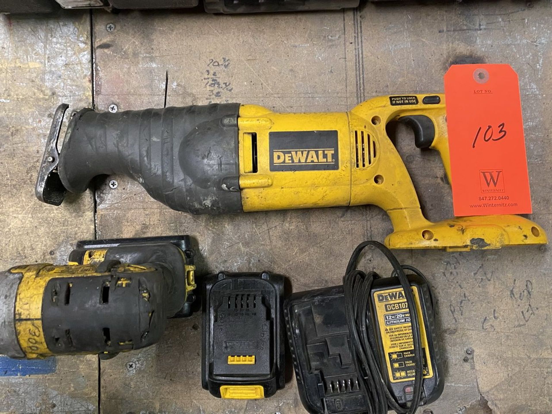 Lot - (1) DeWalt Model DW938 Variable Speed Reciprocating Saw, 18-V, DC; and (1) DeWalt 1/4 in. - Image 2 of 4