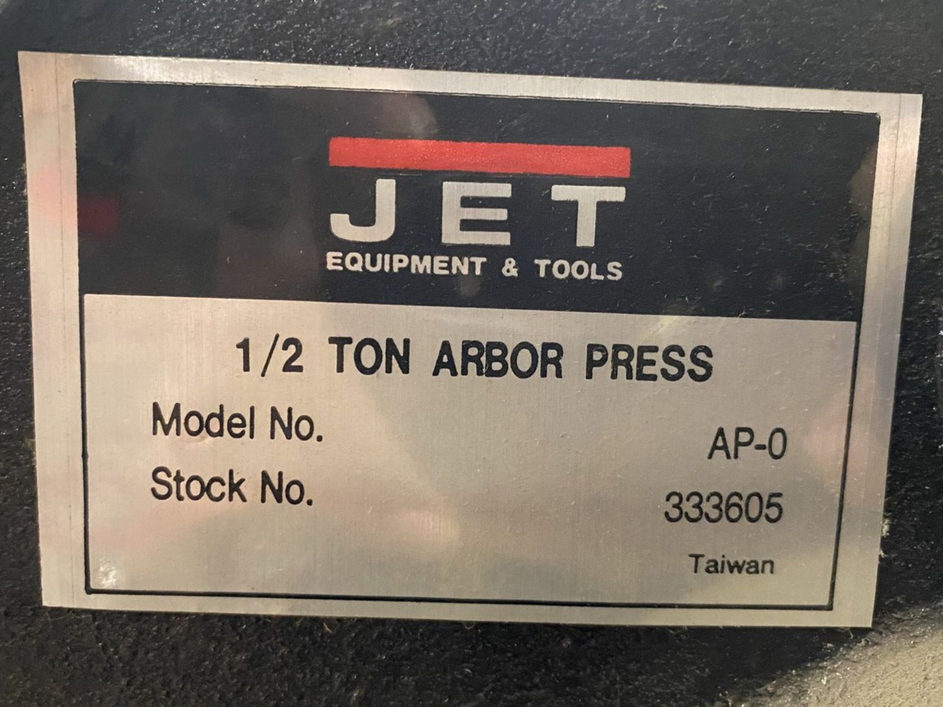Jet 1/2 Ton Cap. Model AP-O Bench-Top Arbor Press, S/N: 333605; with 3 in. Throat, 4 in. Stroke - Image 3 of 3