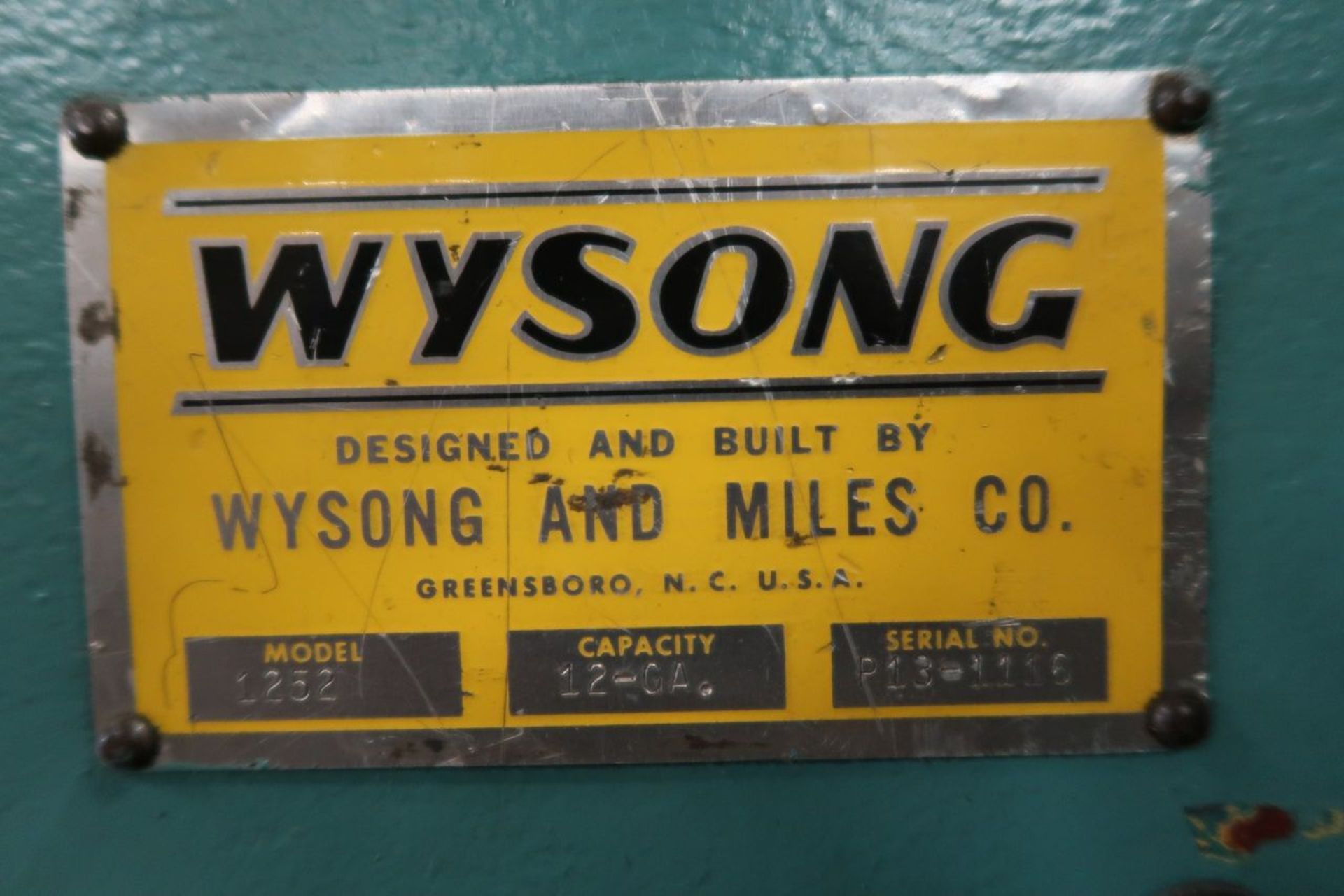 Wysong 52 in. x 12 ga. Model 1252 Power Shear, S/N: P13-1116; with Back Gauge, 40 in. Squaring - Image 7 of 7