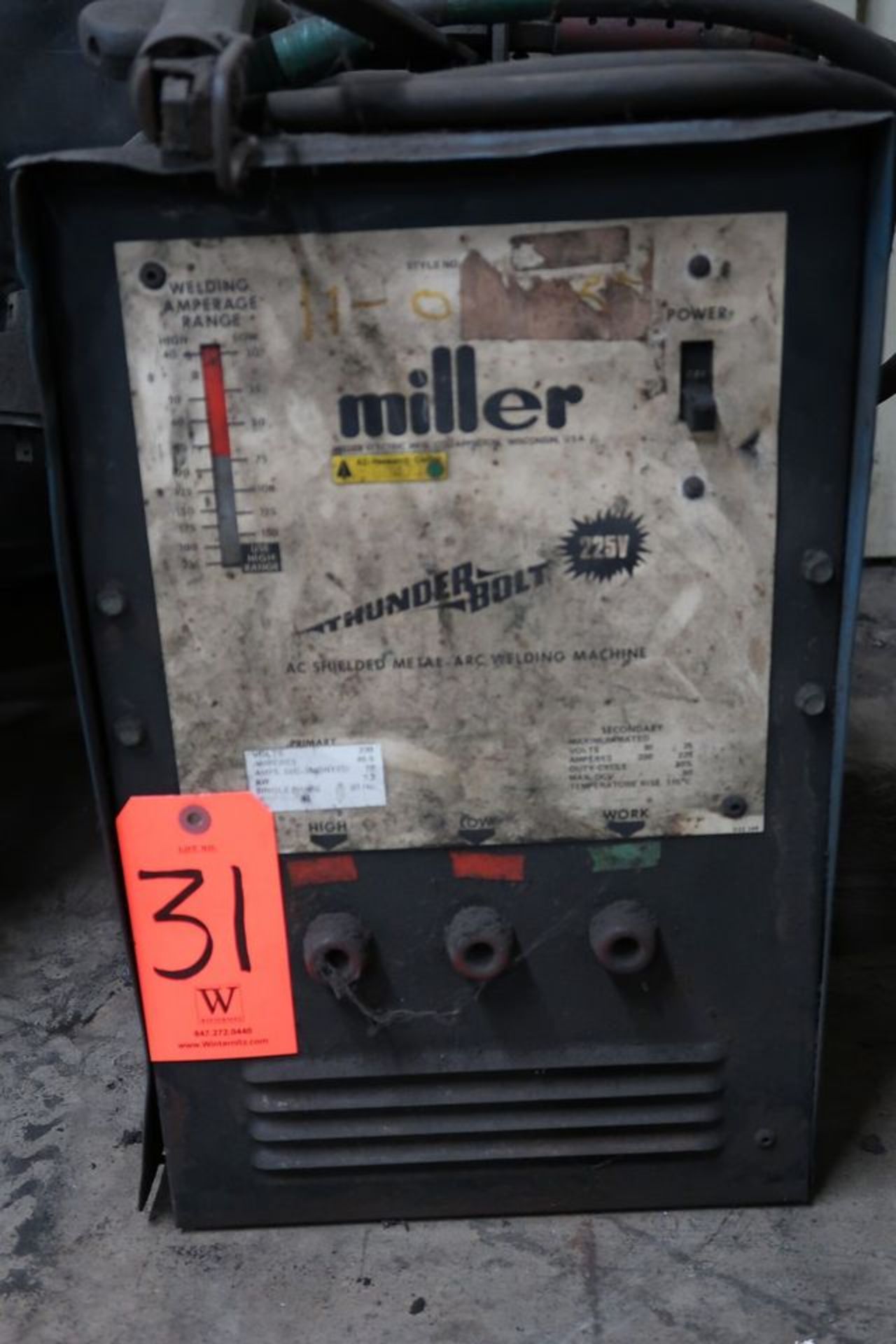 Miller Thunderbolt AC Shielded Metal Arc Welding Machine; Output: 200/225A, 30/25V, 20% Duty - Image 2 of 3