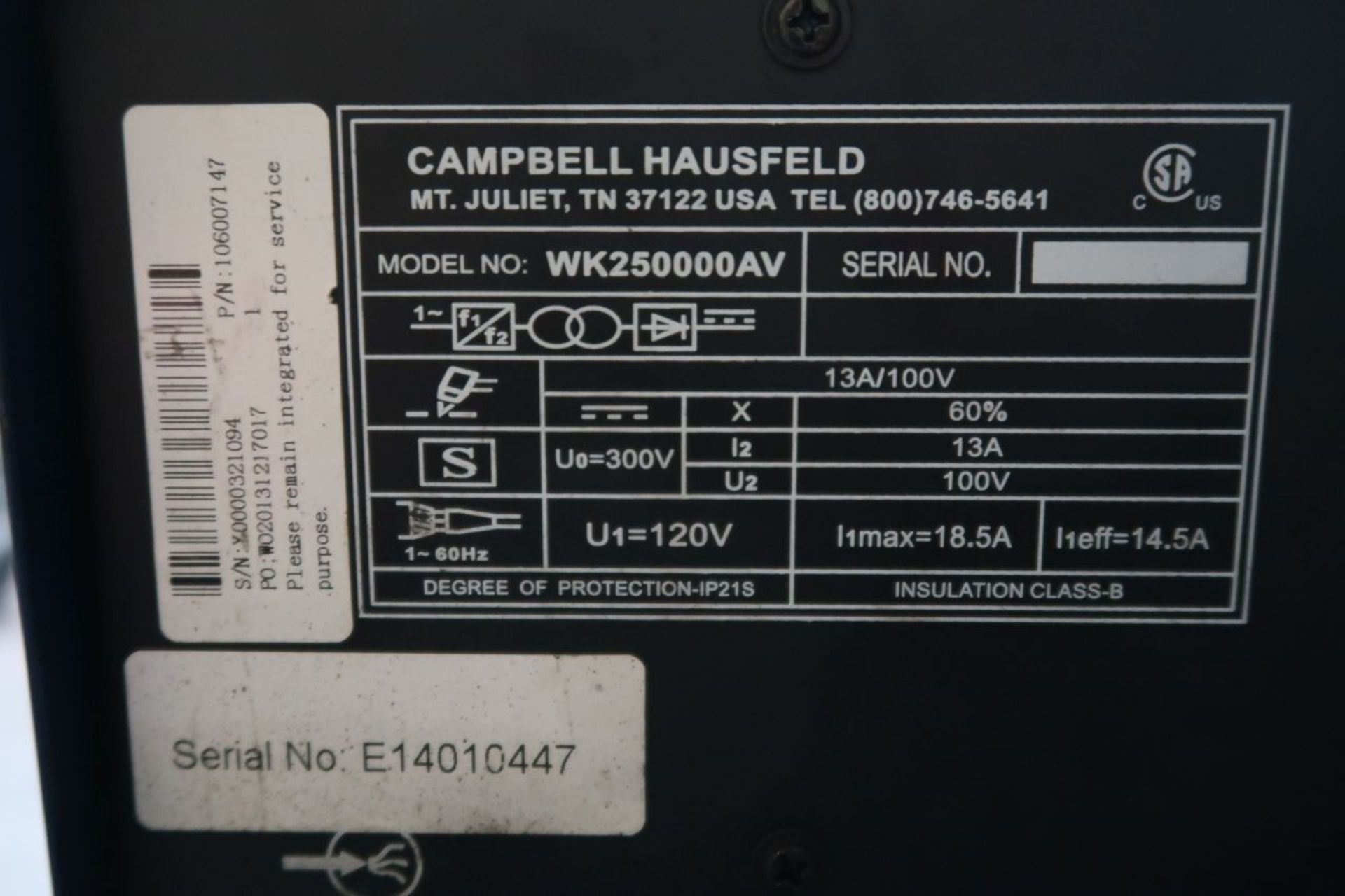 Cambell Hausfeld 120V Model WK250000AV Inverter Plasma Cutter; Output: 300V, 13A, 60% Duty Cycle, - Image 4 of 4