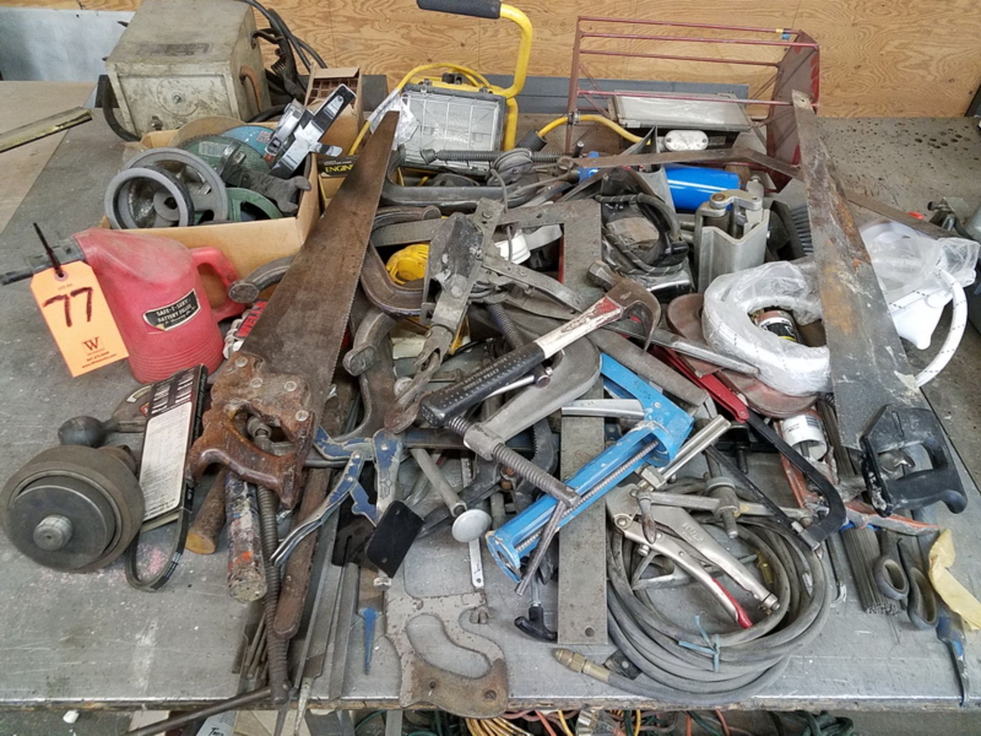 Lot - Assorted Shop Tools & Misc., to Include: Hand Saws, Quick-Grip Clamps, Hammer, C-Clamps,