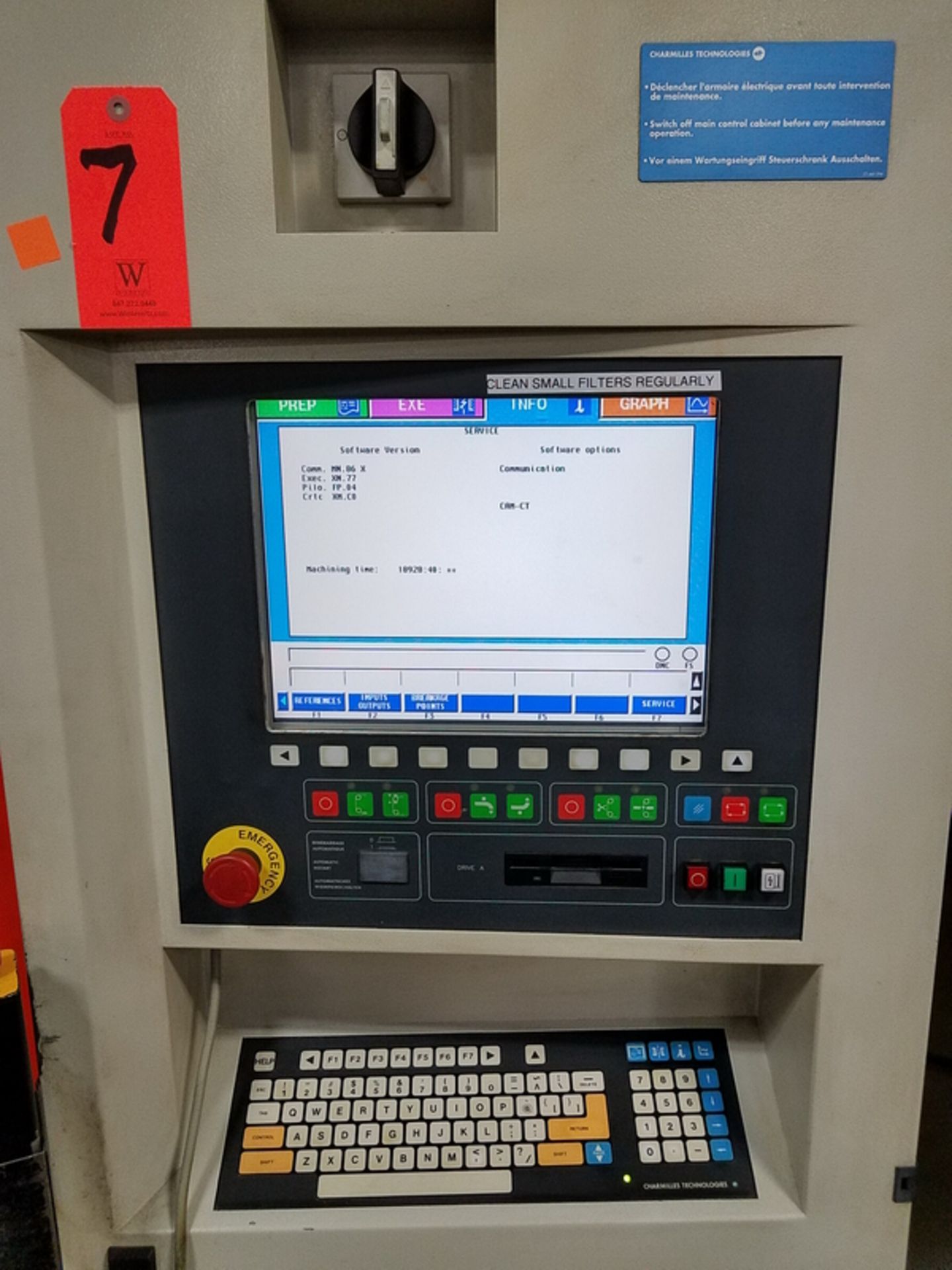 Charmilles Technologies Robofil 290 CNC Wire EDM, S/N: 6.2038/330193 (1996); 380-Volt, 60-Hz, 3- - Image 3 of 10