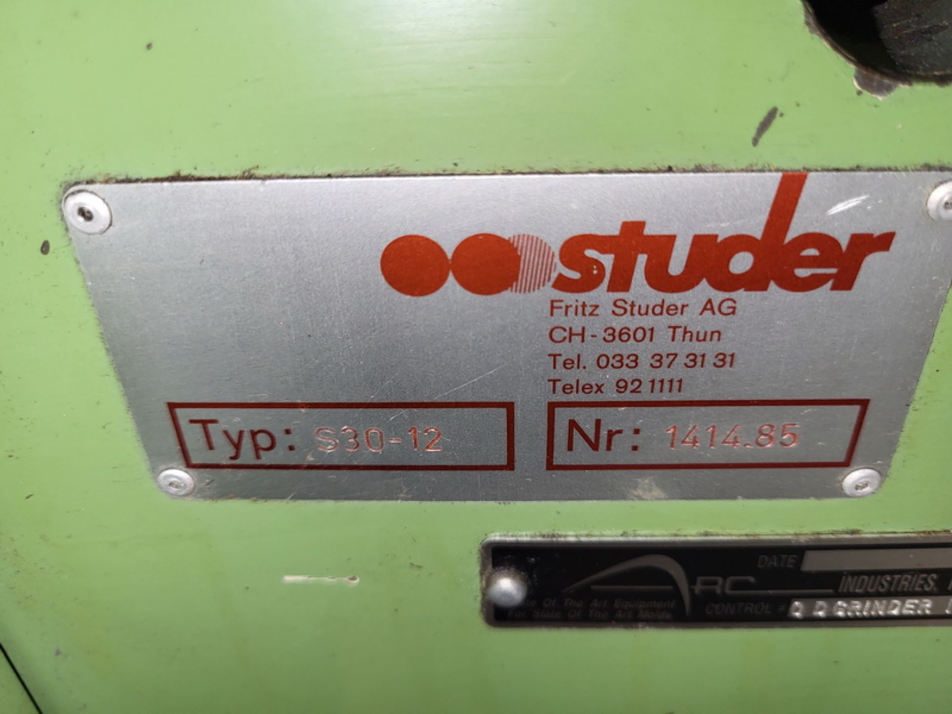 Studer Model S30-12 O.D. Cylindrical Grinder, S/N: 1414.85; with 10 in. (approx.) Swing, 12 in. - Image 6 of 6