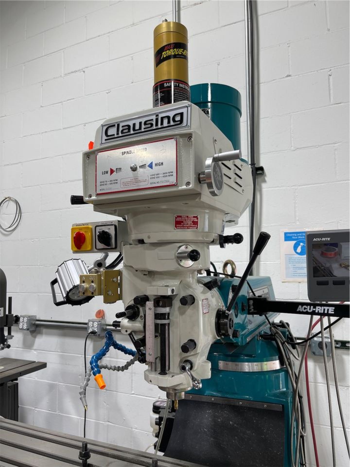 Clausing 3-HP Model 2VS08 Variable Speed Vertical Milling Machine, S/N: P517902 (2020); with Acu- - Image 4 of 13