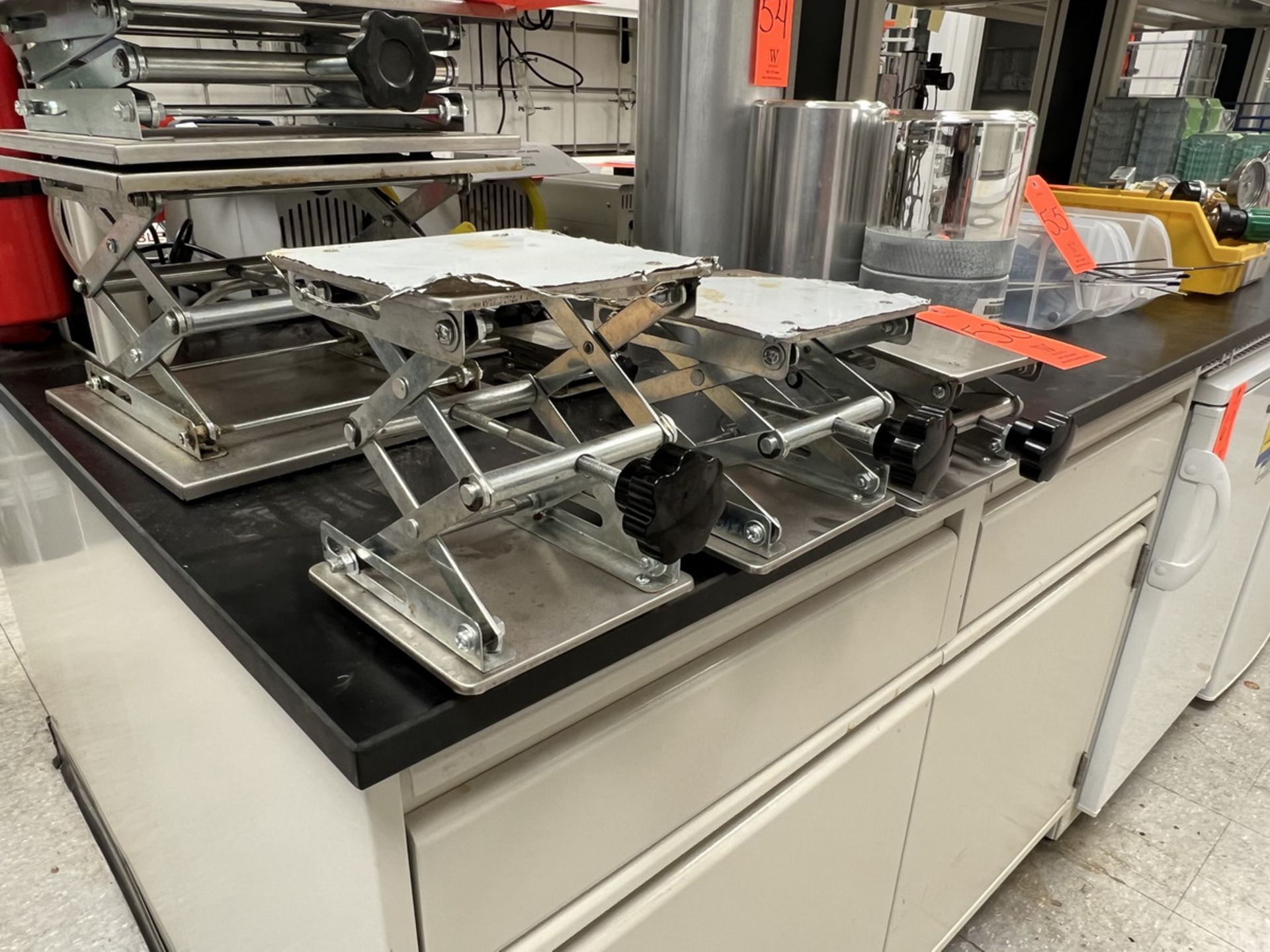 Lot - (3) Various Size Stainless Steel Lab Jack Scissor Stand Platforms; Ranging from 6 in. x 6 in. - Image 3 of 3