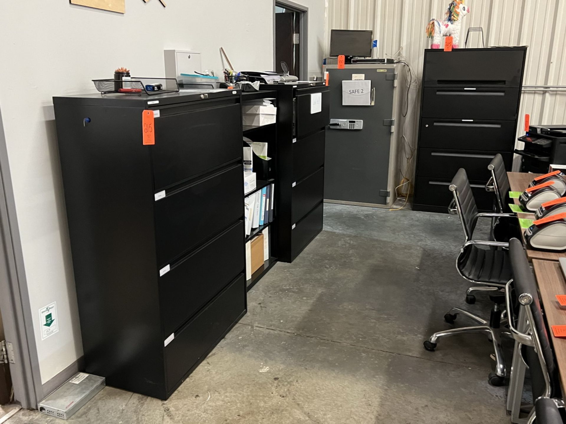 Lot - Assorted Office Furniture, to Include: (2) U-Line 4-Drawer File Cabinets, (1) Bookshelf, (1)