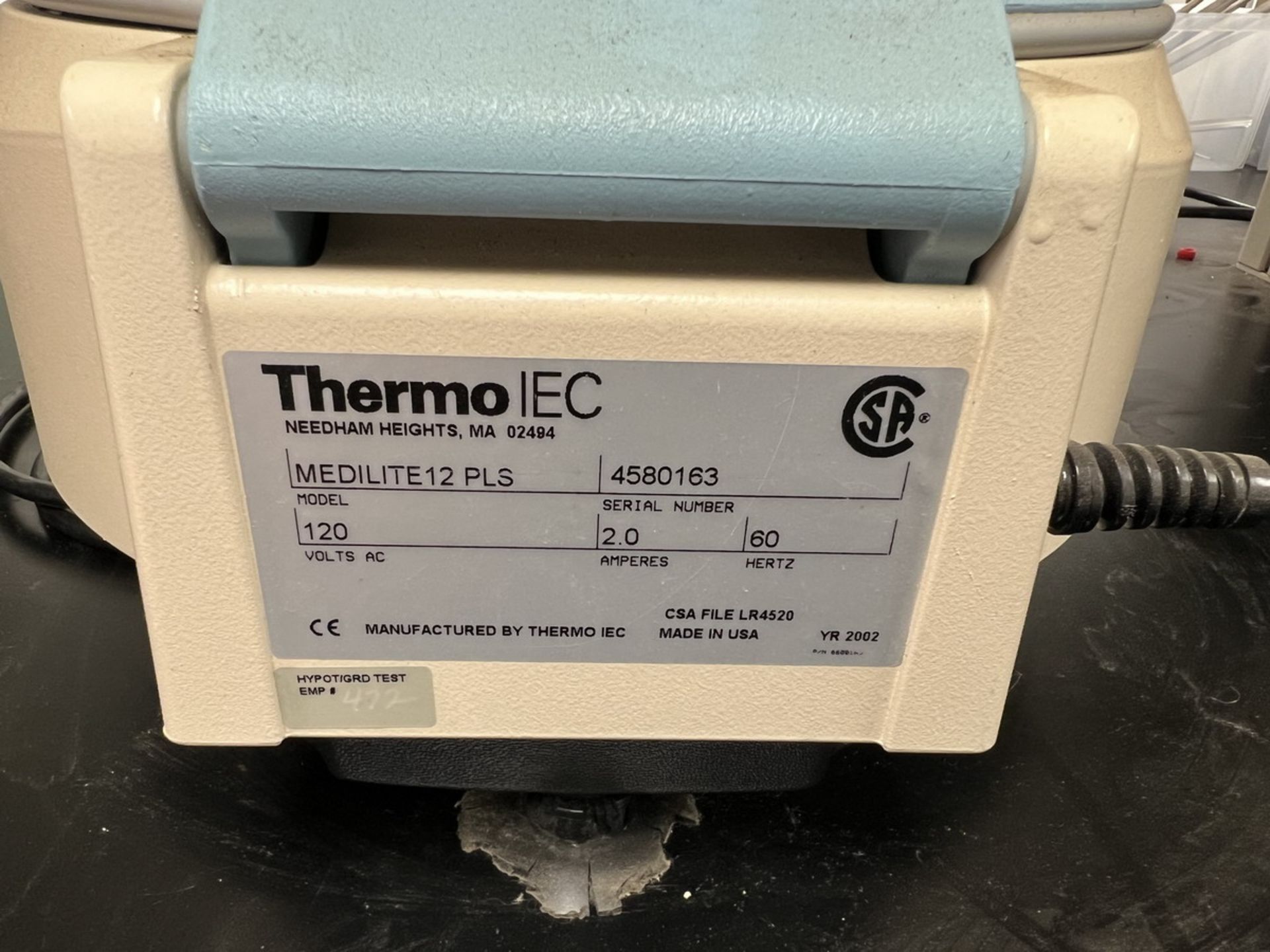 Thermo IEC MEDILITE 12 PLS Desk-Top/Bench-Top Centrifuge, S/N: 4580163 (2002); 120-V, 2.0-Amps, 60- - Image 6 of 6