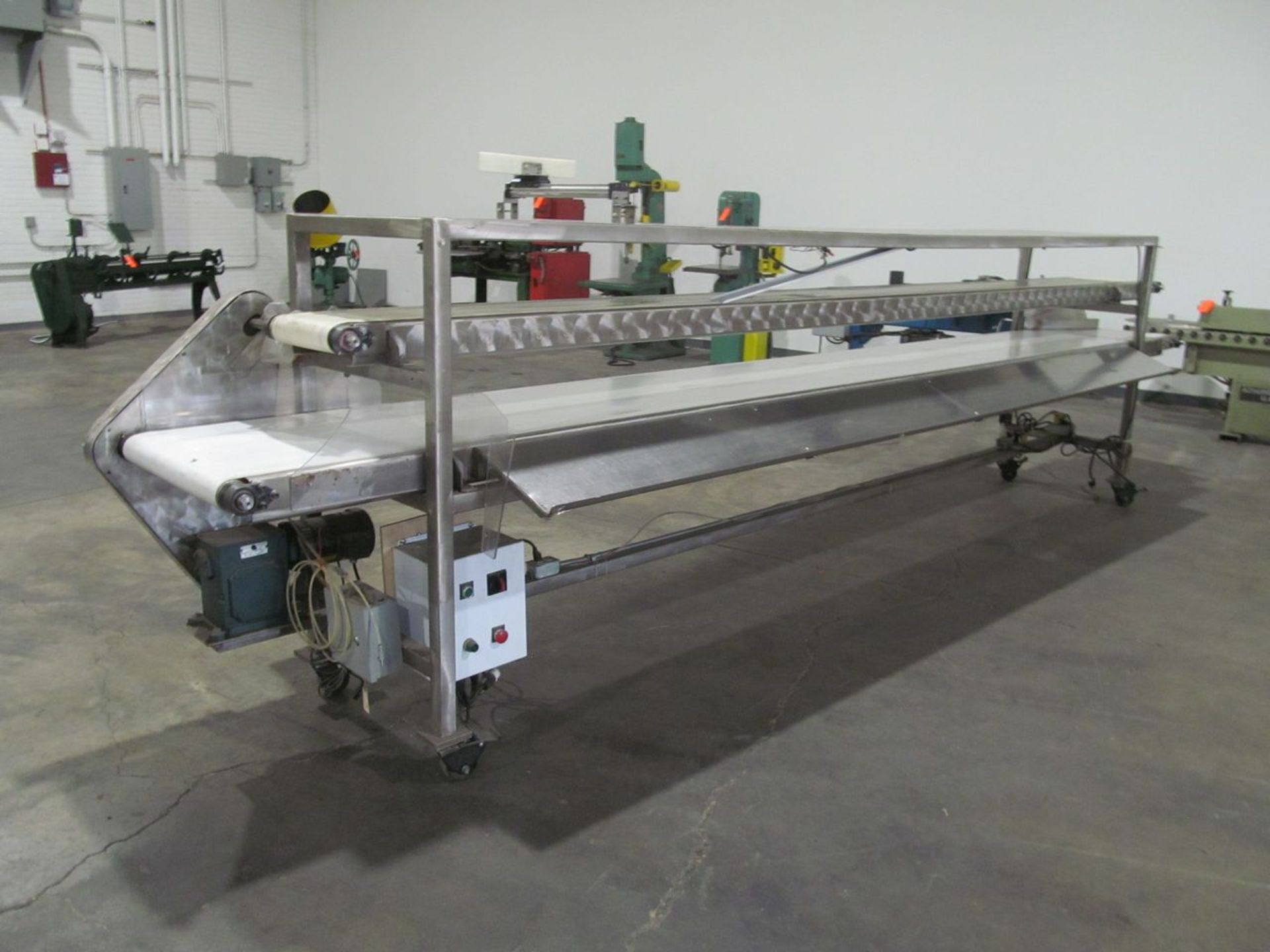 18 ft. Long 2-Tier Stainless Steel Variable Speed Portable Pack-Off Conveyor; 24 in. wide Neoprene