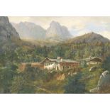 IGNAZ DORN: Sommerliche Alpenlandschaft mit Bergbauerndorf.