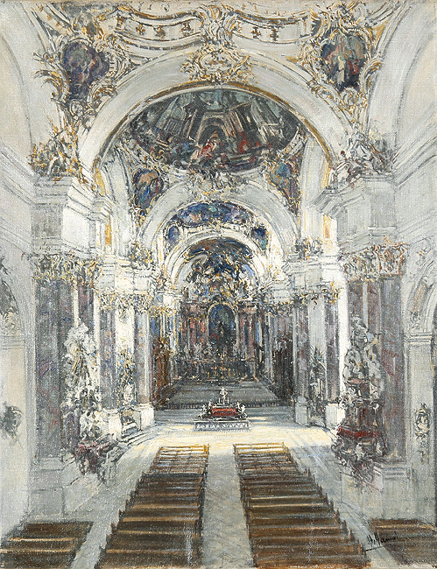 OTTO HAMEL (häufig HAMMEL): Interieur der Basilika St. Alexander und Theodor in Ottobeuren.