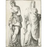 ENEA VICO: Statuen einer Frau und einer Priesterin.