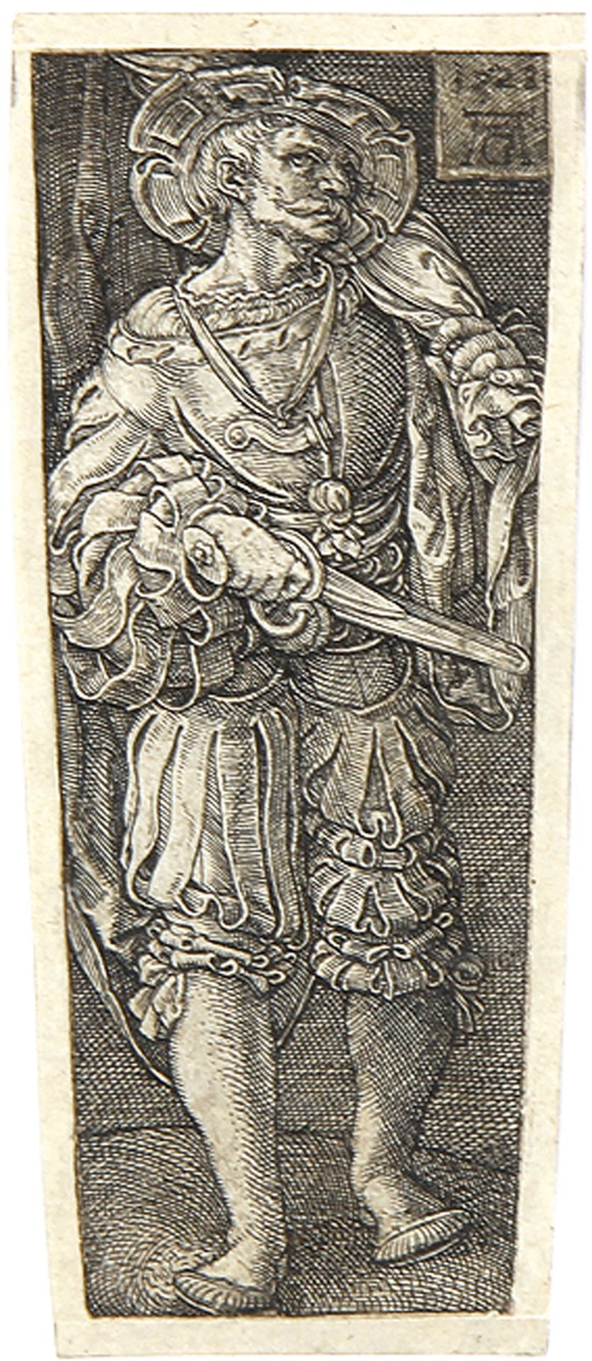 HEINRICH ALDEGREVER: Dolchscheide mit Fahne tragendem Landsknecht.