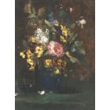 EUGENE HENRI CAUCHOIS: Stilleben mit Blumenstrauß in blau-goldener Vase.