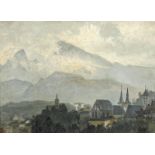GUSTAV SCHÖNLEBER: Alpenlandschaft mit Blick auf Berchtesgaden mit dem Watzmann.