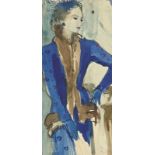 KARIN BRUNS, auch BRUNS-ROSS oder SIEGLE-BRUNS: Dame im blauem Kostüm mit Pelzbesatz - „Susi Erikse