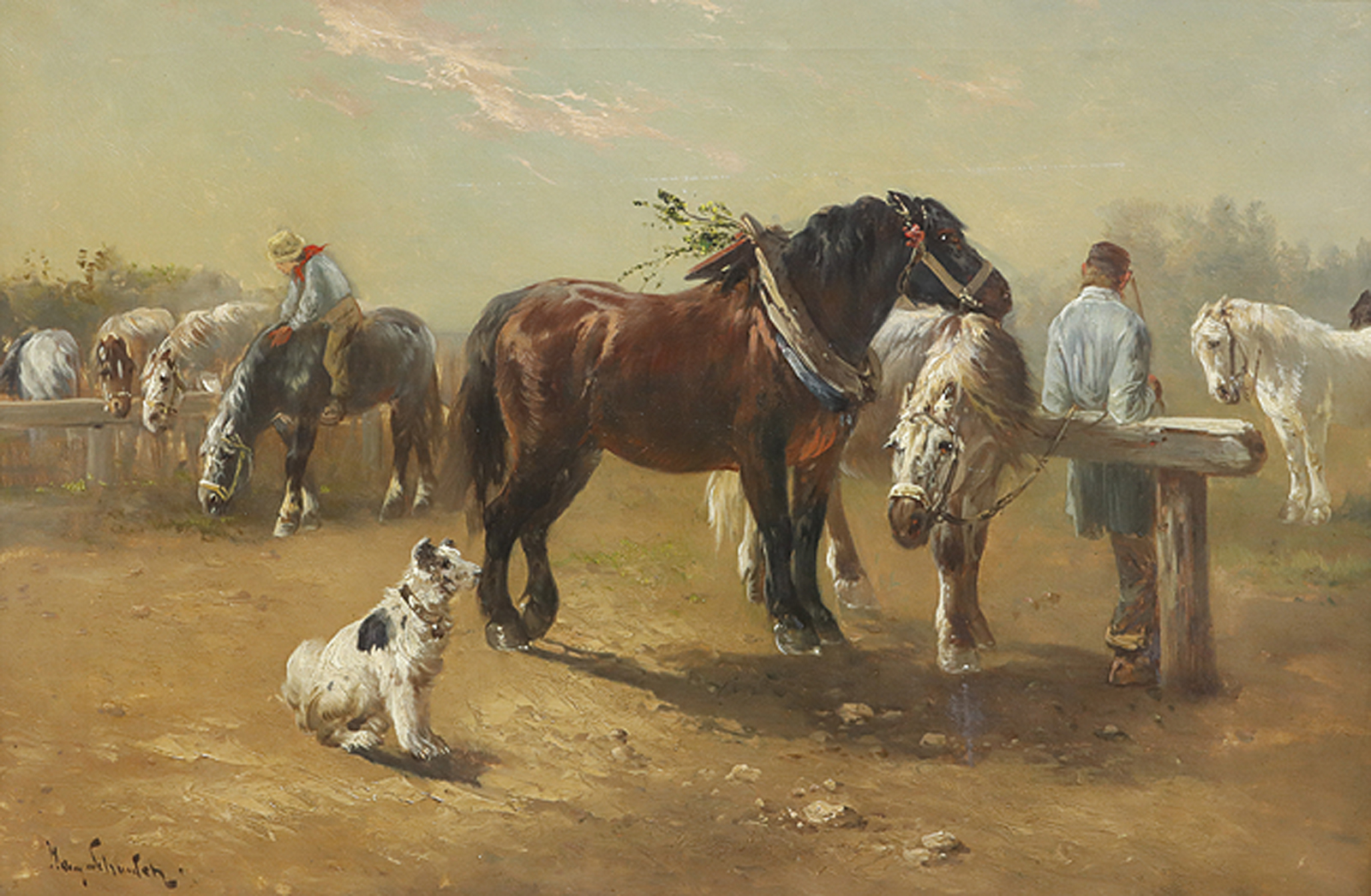 HENRY SCHOUTEN: Rastende Pferde auf der Koppel.