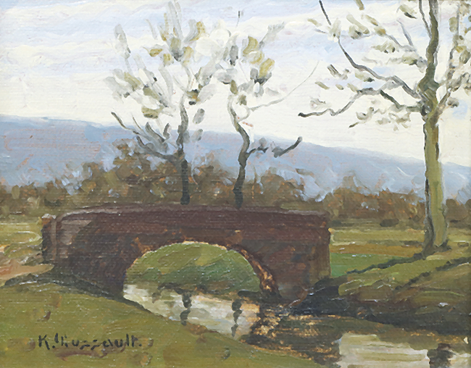 KARL DUSSAULT: Bachlandschaft mit steinerner Brücke.