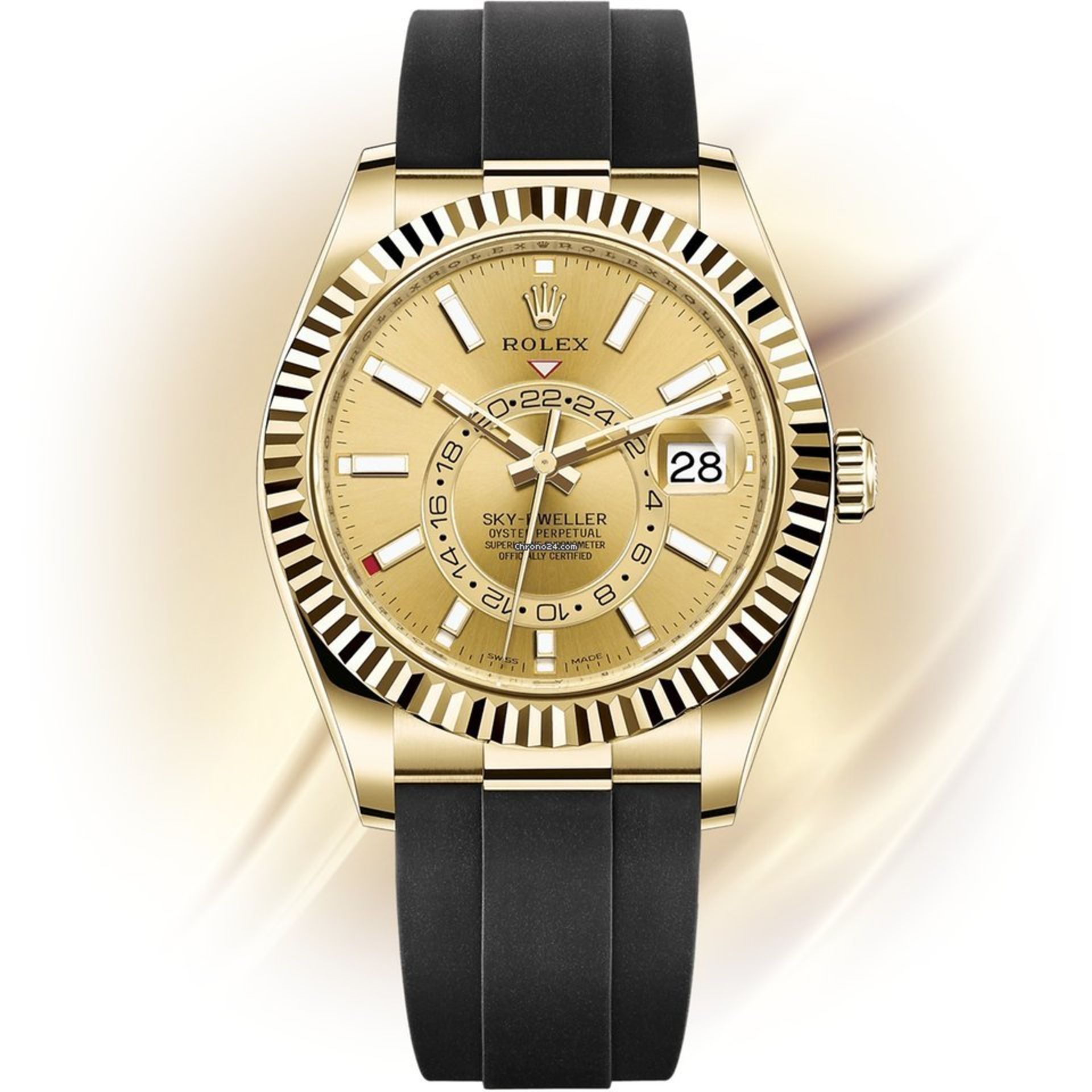 Reserve Met - ROLEX SKYDWELLER 42mm *18ct GOLD* (2021) *CHAMPAGNE DIAL* OYSTER-FLEX (BEAT THE WAIT)