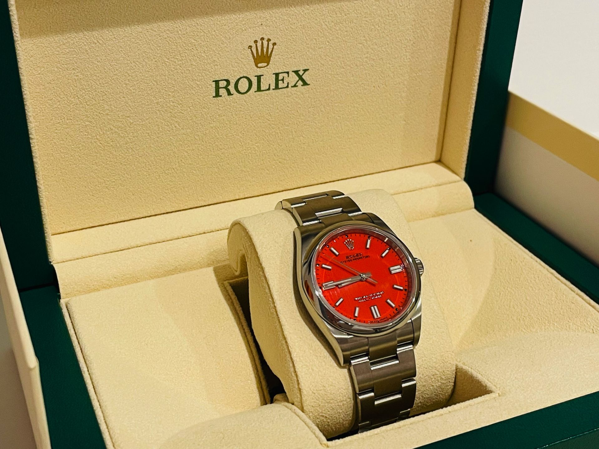 (Reserve Met) Rolex Oyster Perpetual 36mm (2022 - Brand New / Unworn) *Coral Red Dial - Discontinued - Image 8 of 14