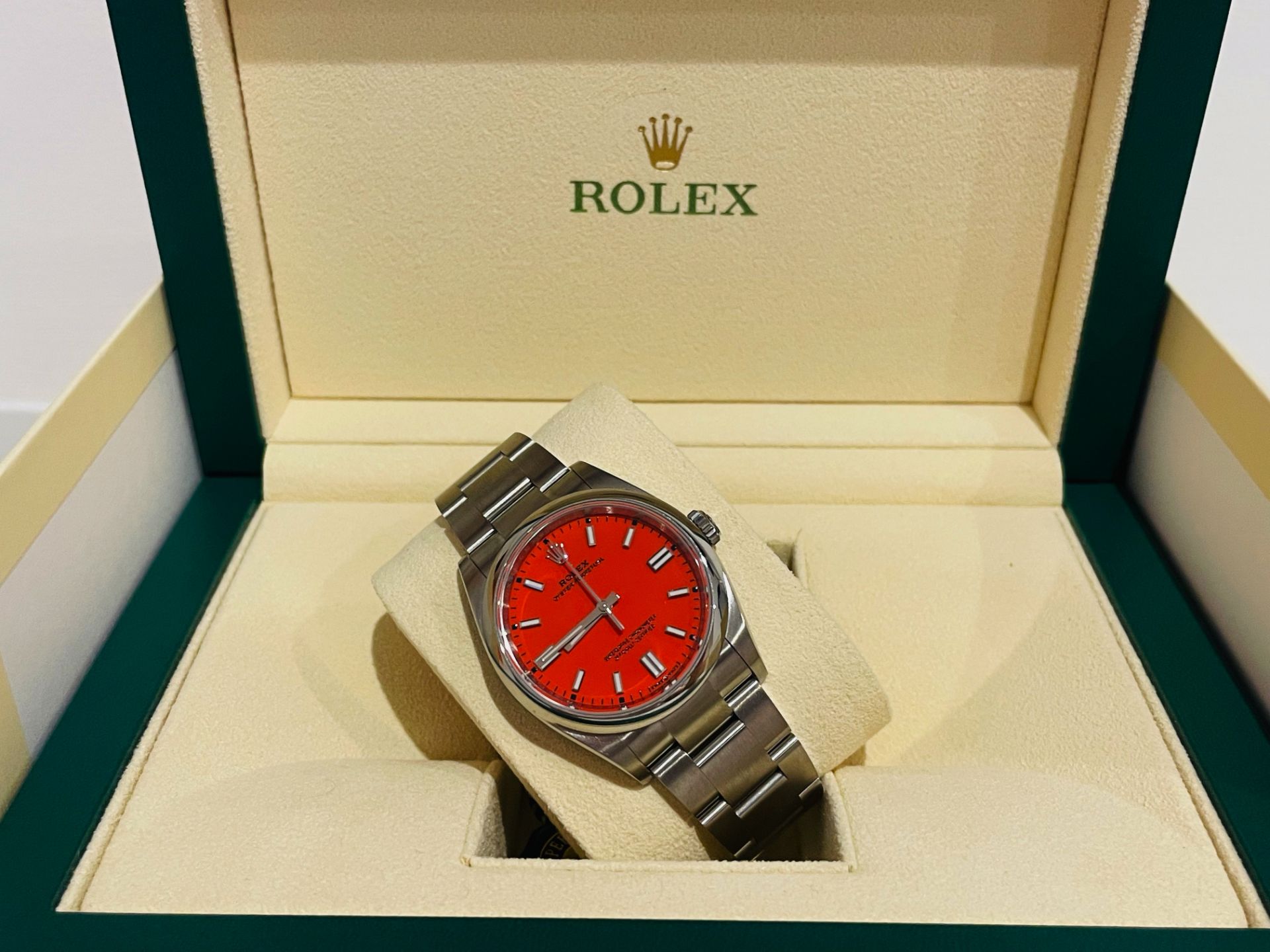 (Reserve Met) Rolex Oyster Perpetual 36mm (2022 - Brand New / Unworn) *Coral Red Dial - Discontinued - Image 7 of 14