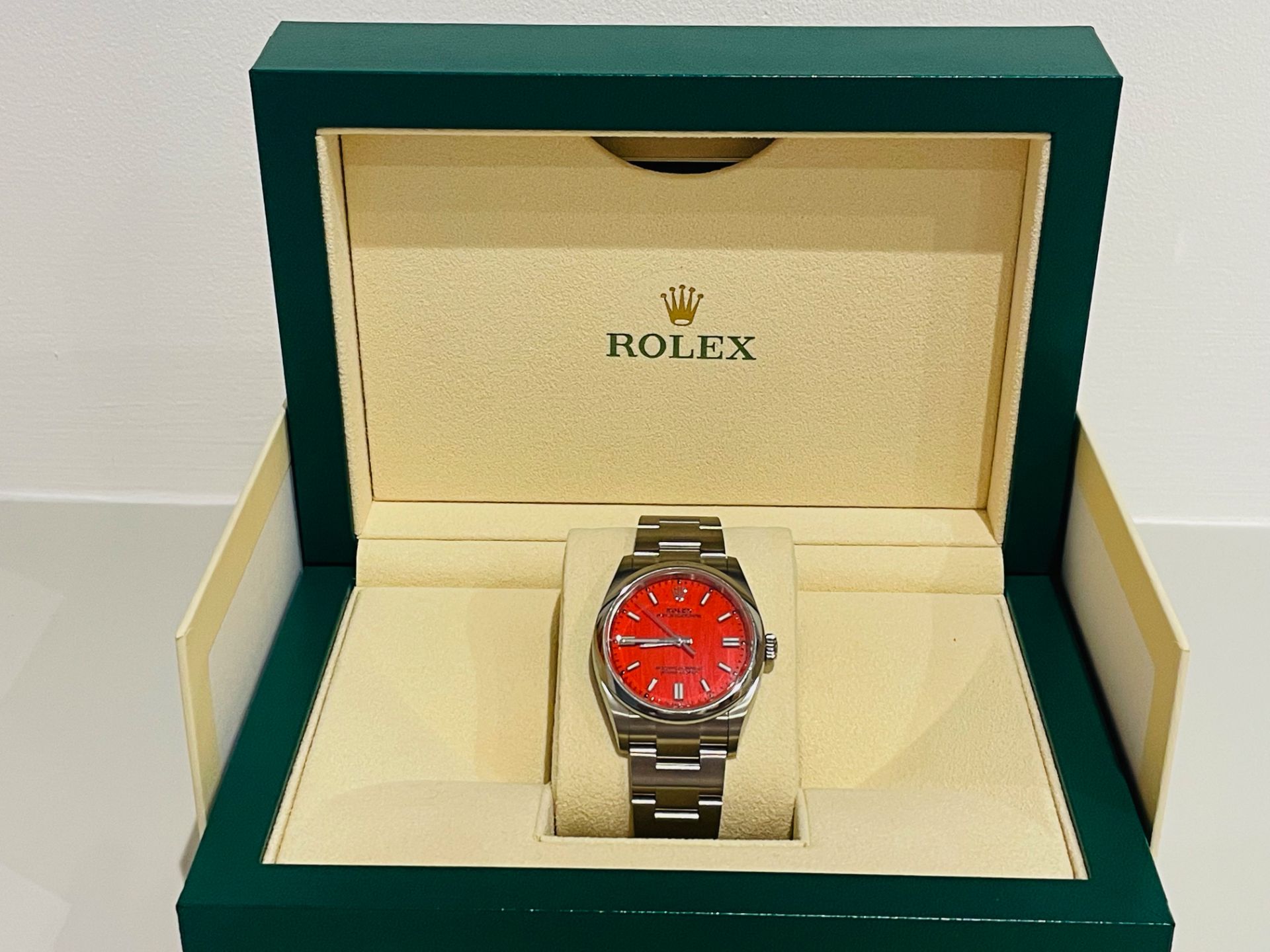 (Reserve Met) Rolex Oyster Perpetual 36mm (2022 - Brand New / Unworn) *Coral Red Dial - Discontinued - Image 9 of 14