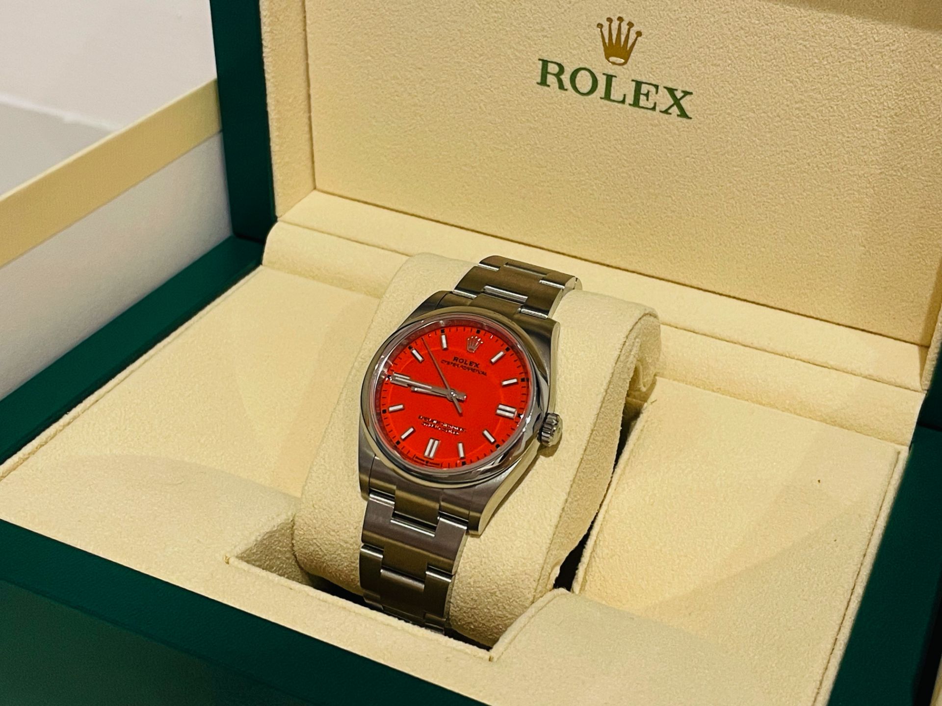 (Reserve Met) Rolex Oyster Perpetual 36mm (2022 - Brand New / Unworn) *Coral Red Dial - Discontinued - Image 11 of 14