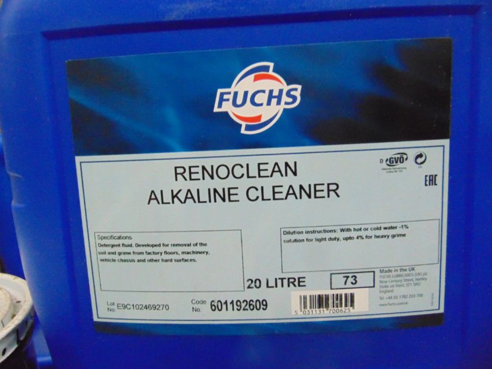 20 litres drum of Fuchs Renoclean Alkaline Cleaner - Image 2 of 4