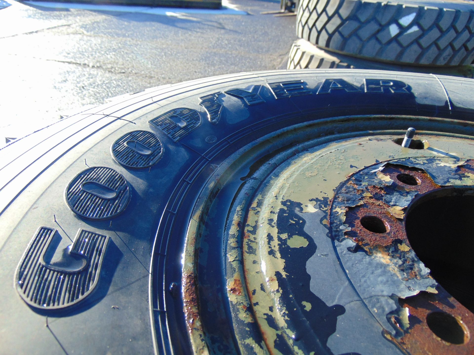 Qty 4 x Goodyear 12.00R20 G388 Unisteel tyres, unused still with bobbles fitted on 8 stud rims - Image 6 of 8