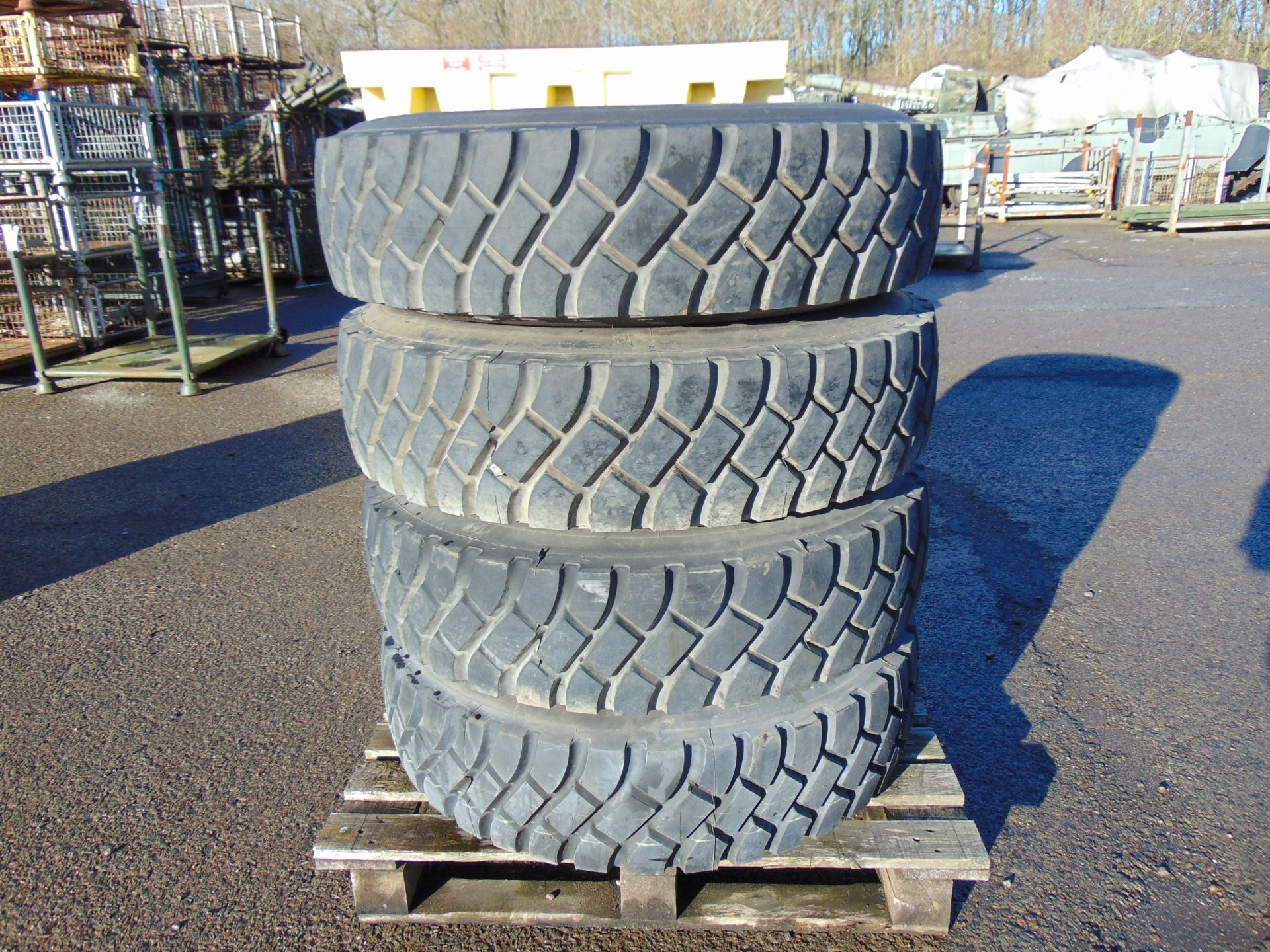 Qty 4 x Goodyear 12.00R20 G388 Unisteel tyres, unused still with bobbles fitted on 8 stud rims