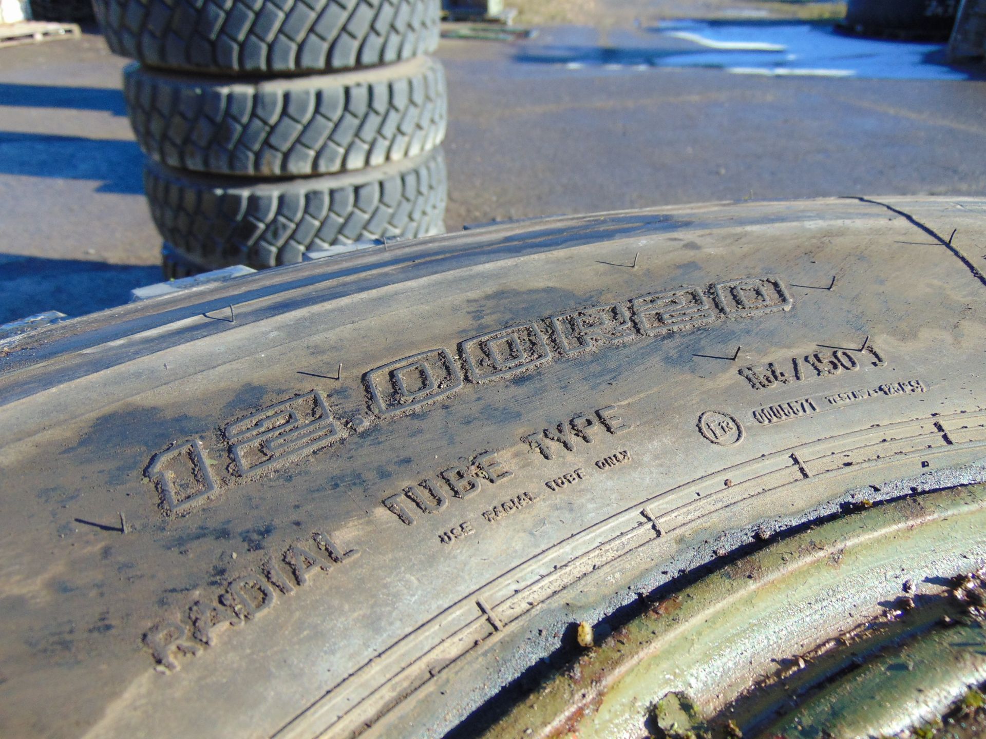 Qty 4 x Goodyear 12.00R20 G388 Unisteel tyres, unused still with bobbles fitted on 8 stud rims - Image 8 of 8