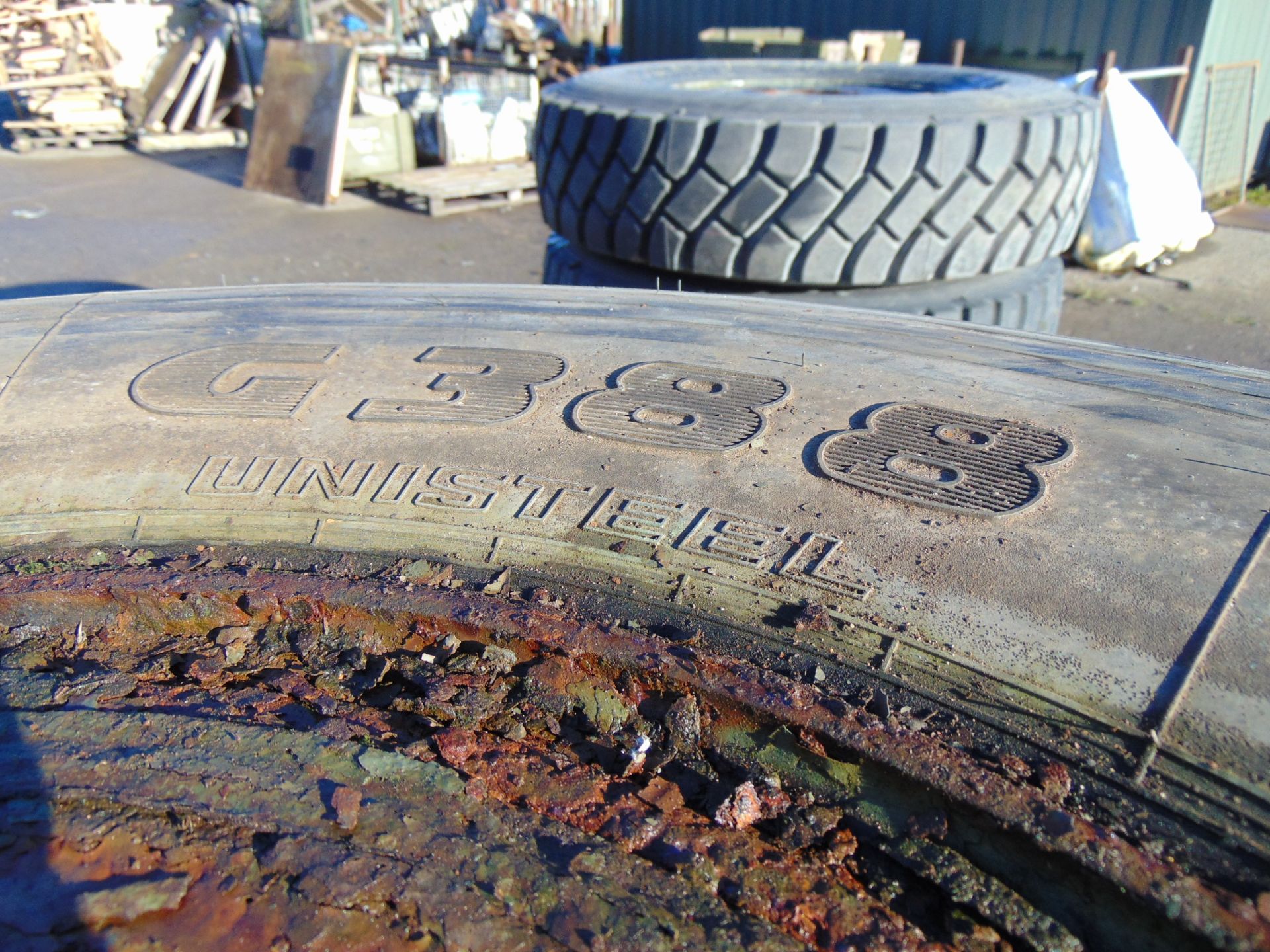 Qty 4 x Goodyear 12.00R20 G388 Unisteel tyres, unused still with bobbles fitted on 8 stud rims - Image 7 of 8